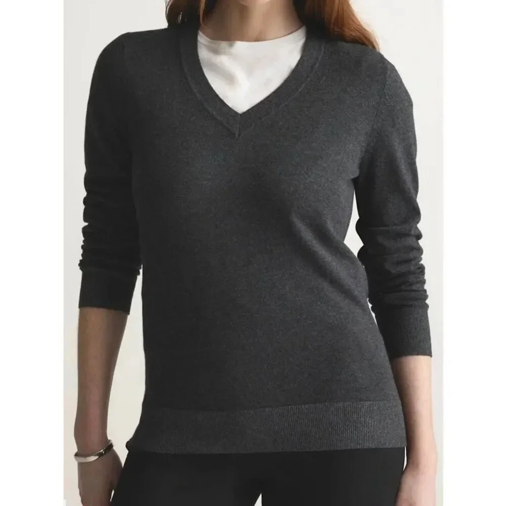 Quince Lightweight Cotton Cashmere V-Neck Sweater In Heather Charcoal Size Small